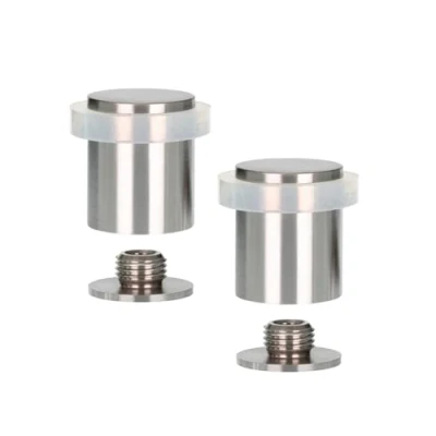 Image of EVI Herrajes Pack of 2 Stainless Steel Door Stops Ø24x30mm Floor Mounted Matte Finish Silicone Protection Includes Screw + Fastening Plug Model I 18124x30BCB