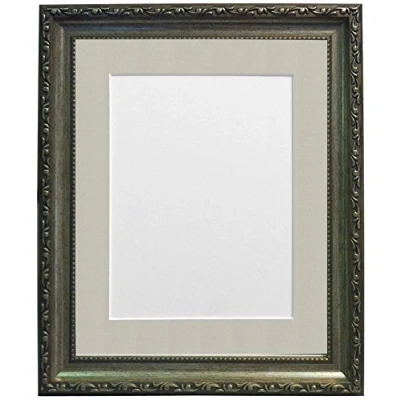 Image of FRAMES BY POST Shabby Chic Picture Photo Frame, Plastic, Silver with Light Grey Mount, 14 x 11 Image Size 10 8 Inches