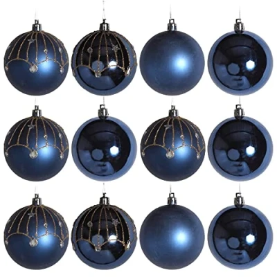 Image of Navy Blue Christmas Baubles Tree Xmas Decorations Large 8cm Opulent Gatsby Set of 12