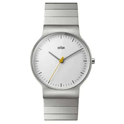 Image of Braun Men&#039;s Quartz Watch with White Dial Analogue Display and Silver Stainless Steel Bracelet BN0211SLBTG