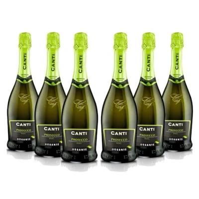 Image of Canti Prosecco D.O.C. Sparkling Extra Dry Millesimato, Organic Wine 11%, Italian Glera Grape Variety from Veneto, Sweet and Fresh Taste, 6x750 ml