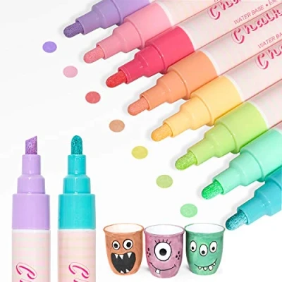 Image of APOGO Chalk Pens for Blackboards &amp; Windows Erasable, 8 Colors Liquid Pen, 6mm Reversible Tip Window Chalkboard Pens, Markers Glass, Windows, Mirrors, Whiteboard, Food Menu, Signs