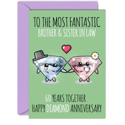 Image of Cute Diamond Anniversary Card for Brother &amp; Sister In Law 60 Years Together Happy 60th Wedding Cards Brother, A5 Greeting Sixtieth Anniversaries