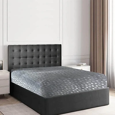 Image of GC GAVENO CAVAILIA Teddy Fleece Star Foil Duvet Set, Super Soft Fluffy Cosy Warm Shiny Bedding &amp; Bedsheet, 2 Piece Easy Care DuvetCover Deep Elastic Band Bedlinen, Grey, Double Fitted Sheet