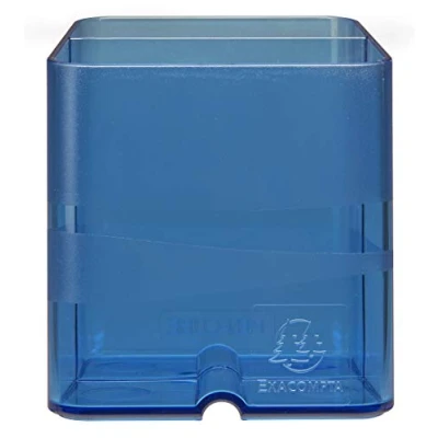 Image of Exacompta Ref 67760D Chromaline Collection Pen Cube Pot 74 x 93mm, 2 Sections for Pens &amp; Pencils, Space Saving Solution Offices Translucent Royal Blue