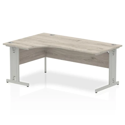 Image of Impulse 1800mm Left Crescent Desk Grey Oak Silver Cable Managed Leg