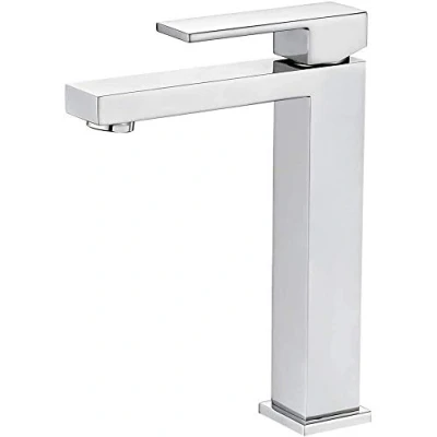 Image of Ibergrif M11105 Atenas, Square Bathroom Tap, High Basin Mixer, Chrome, Silver