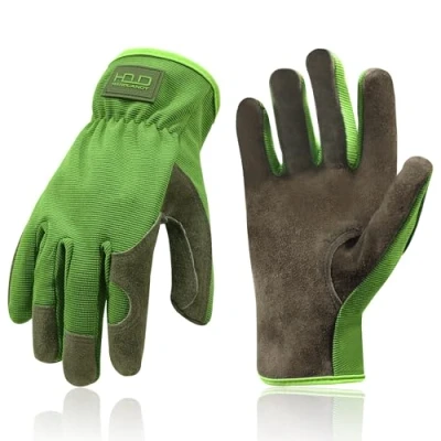 Image of HANDLANDY Leather Gardening Gloves, Utility Work Gloves for Drivers, Mechanics Premium Split Cowhide Dexterity &amp; Breathable Design (Large)