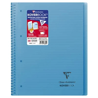 Image of Clairefontaine Ref 596802C Koverbook Wirebound Notebook (160 Pages) A4+ Size, Lined &amp; Margin Ruling, 90gsm Brushed Vellum Paper, Polypro Cover Blue
