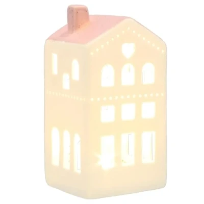 Image of Shudehill Giftware China White LED Light Up Cute Heart House Decorations Sage, Pink, Grey Designs (Pink)