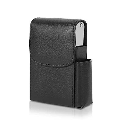 Image of Cigarette Case,Cigarette Storage Organizer,PU Leather Smoke Tobacco Pouch Lighter Holder Box Container for Name Card and Lighter,Black,4.3 x 3.1 1.2inch