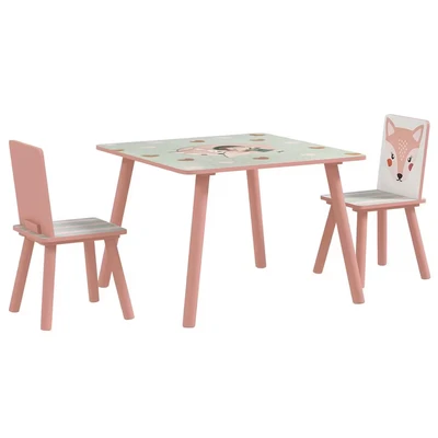 Image of ZONEKIZ Kids Table and Chair Set, Toddler with 2 Chairs, Three Piece Activity Furniture Set for Bedroom, Nursery, Playroom, Pink