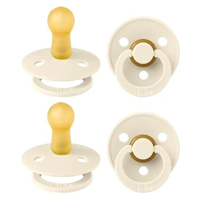 Image of BIBS Colour Soother 4 Pack, BPA Free Dummy Pacifier, Round Nipple. Natural Rubber Latex, Made in Denmark, Size 2 (6 18 Months), Ivory