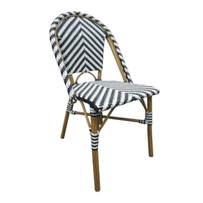 Image of Bolero Parisian Style Rattan Side Chair Set (Pack of 2), Black &amp; White, Aluminium Artificial Rattan, Stackable, Supplied Fully Assembled, Indoor Outdoor Wicker Chairs, CH111