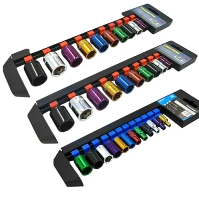 Image of Dunnet Tools Socket Set Heavy Duty Highly Visible Sockets Chrome Vanadium Steel Mm Standard Deep Automotive Vehicle Tool DIY (Standard Size Sets)