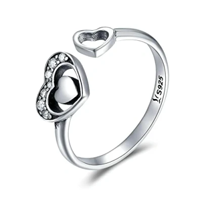 Image of DAOMEI 925 Sterling Silver Heart In Pave Cz Open Finger Ring Crystal Rings For Women Authentic Jewelry Gift