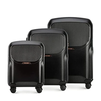 Image of WITTCHEN Lady 2 Stylish Set of 3 Suitcases Travel Luggage Hard Wearing Polycarbonate 4 Double Wheels TSA Combination Lock Size (S+M+L) Black Elements in Rose Gold