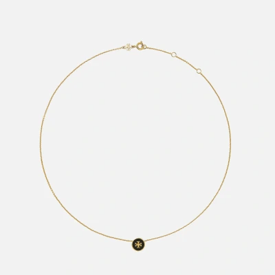 Image of Tory Burch KIRA Enamel Pendant Necklace goldcoloured/black, Women&#039;s, Size: One Size, Gold coloured/black