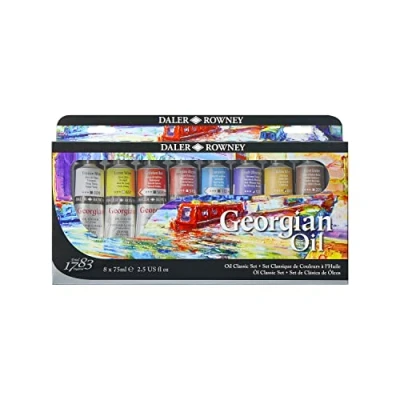 Image of Daler Rowney Georgian Oil 75ml Classic Paint Set, 8 Assorted Colours, Ideal for Professional Artists &amp; Students