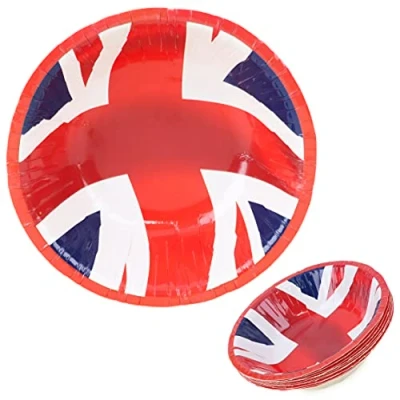 Image of Toyland® Pack of 10 Disposable Union Jack Paper Bowls Kings Coronation Party British Decorations