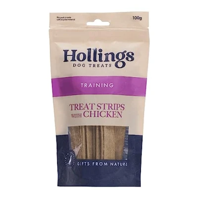 Image of Hollings Treat Strips with Chicken Dog Training Treats, 100% Natural, Air Dried for Adult Dogs, Gluten Free &amp; High in Protein (100g)