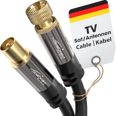 Image of SAT cable/aerial cable with break proof metal plugs 5m (TV cable/satellite cable, adapter from F connector to antenna plug, suitable for TV, radio, DVB T2/DVB C/DVB S/DVB S2) by CableDirect