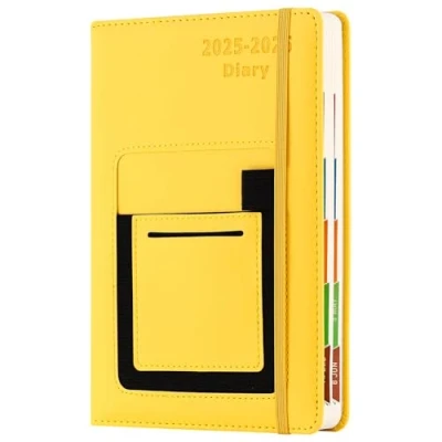 Image of Academic Diary 2025 2026, 2026 A5 Page a Day from July to June 2026,Mid Year Planner with Colorful Monthly Tab,Front/Inner Pocket,Elastic Closure (Yellow)