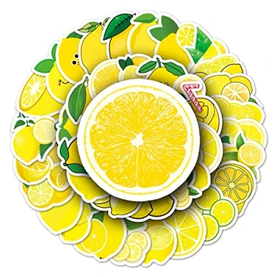 Image of 50Pcs Lemon Stickers Laptop Car Scrapbook Phone Skateboard Suitcase Luggage Bike Vinyl Waterproof Aesthetic Personalised for Teens Boys Girls Adults Children