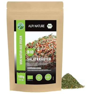 Image of organic salad seasoning, herbs seasoning mix, 100% natural, ingredients, preparation for salads, without artificial additives (100 GR (3.5oz))