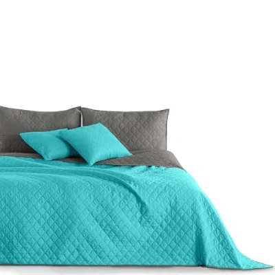 Image of DecoKing Bedspread Slipcover Cover Reversible 220 x 240 cm Turquoise Steel Quilted Ultrasonic Lightweight Microfibre Axel