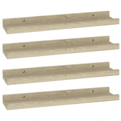 Image of vidaXL Wall mounted Shelves, Sonoma Oak finish, MDF, Set of 4 for Living Room, Bedroom and Office