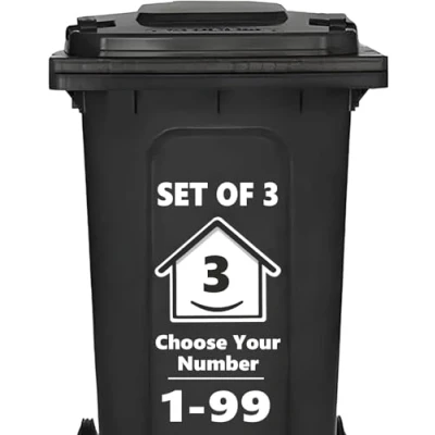 Image of 3 x Bin Numbers for Wheelie Bins, House Design 0 99 Stickers, 16 cm Stickers Self Adhesive Numbers, Weatherproof Vinyl Number (3)