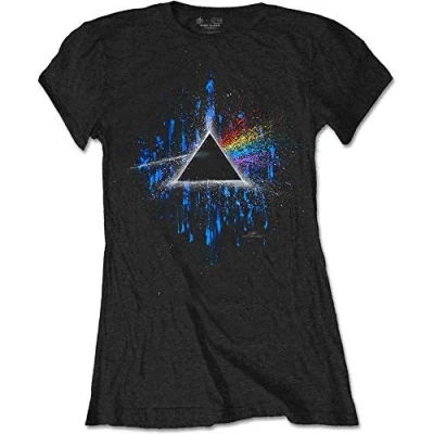 Image of Pink Floyd Ladies T Shirt Dark Side of The Moon Blue Splatter Official
