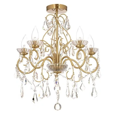 Image of Vara Chandelier Bathroom IP44 Ceiling Light 5 Arm Satin Brass Litecraft