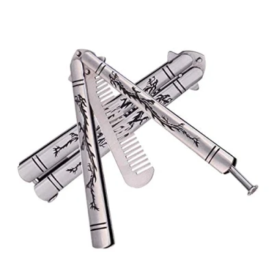 Image of XBC Tech 1pcs Dragon Totem Stainless Steel Practice Butterfly Knife Trainer and Comb