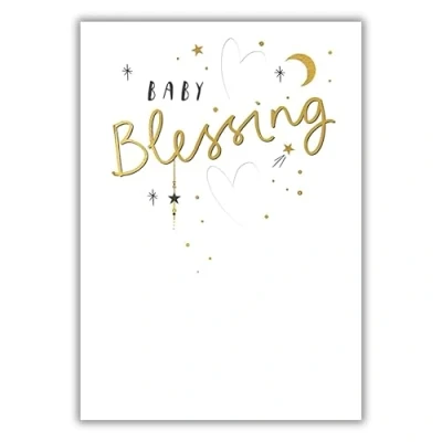 Image of Baby Blessing Congratulations Card Special Finishes Contemporary Moon and Stars Design Made in the UK Eco Friendly