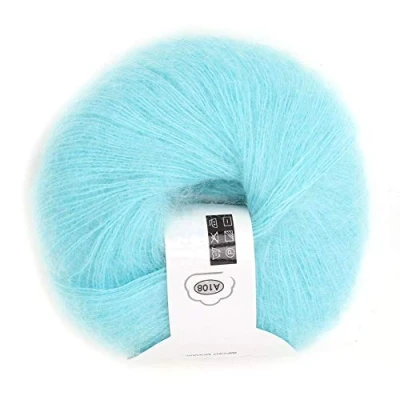Image of Popular Soft Mohair Knitting Angora Wool Yarn for DIY (Bright Blue)