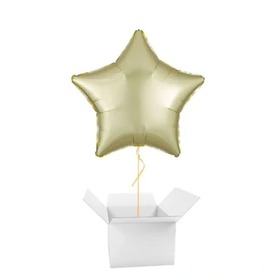 Image of Satin Luxe Star Shape Foil Helium Balloon Inflated in a Box (Pastel Yellow)