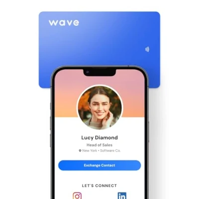 Image of Wave Digital Business Card by Smart NFC Contact QR Code and Tap (Blue)