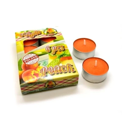 Image of SolaDirect Scented Tea Lights Candles, Pack of 6 Tealights Decorative Household Clean Burn, 4 Hours Long Burning Time (Peach)