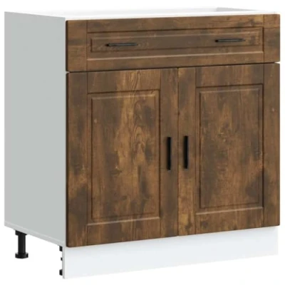 Image of vidaXL porto kitchen base cabinet smoked oak engineered wood modern storage unit with doors and adjustable feet 60x46x81.5cm
