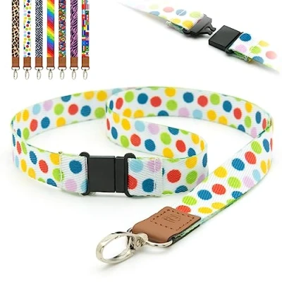 Image of Lanyards Coloured Spots Polka Dot Colourful Spotty Design Pre Printed Safety Breakaway Pull, Metal Clip, ID Badge Holders Funky 2cm Flat Lanyard Neck Strap by LanyardsTomorrow Pack of 10
