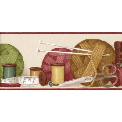 Image of Norwall Wallpaper Border BT77704LL Sewing Basket &amp; Yarn