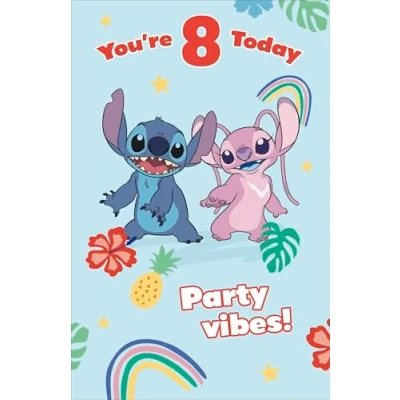 Image of Disney Stitch 8th Birthday Greetings Card for Girls Unique Design Young Happy Niece/Granddaughter/Daughter/Sister,Cute Children/Kids Party Cards