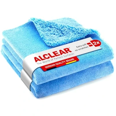 Image of ALCLEAR polishing cloths 2 sided all rounder for car motorcycle &amp; machine, detailing microfibre cloth set, set of 2, absorbent 40x40 cm, Blue