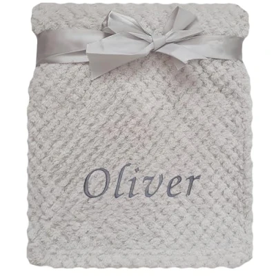 Image of Baby Boy Girl Personalised Blanket Embroidered Name Waffle (Grey)