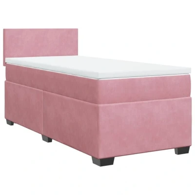 Image of vidaXL Box Spring Bed with Mattress Pink 90x200 cm Velvet