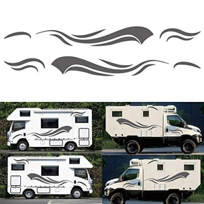 Image of HOTEU 2 Pieces Motorhome Stripes Decorative Camper Vans Caravan Decals Vinyl Sticker Graphic Car Body Side Accessories