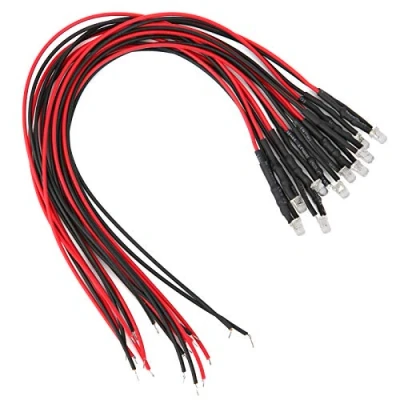 Image of Fafeicy 50Pcs LED Lights Emitting Diodes, 12V 0.06W Round Head Single Flashing Pre Wired, as Indicator Light, Signal Light(Red), Diode