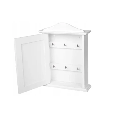 Image of Wooden World key cabinet with door and 6 hooks WHITE